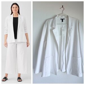 NWT Eileen Fisher Cotton Ponte Open Front Patch Pocket Blazer in White Size XL
